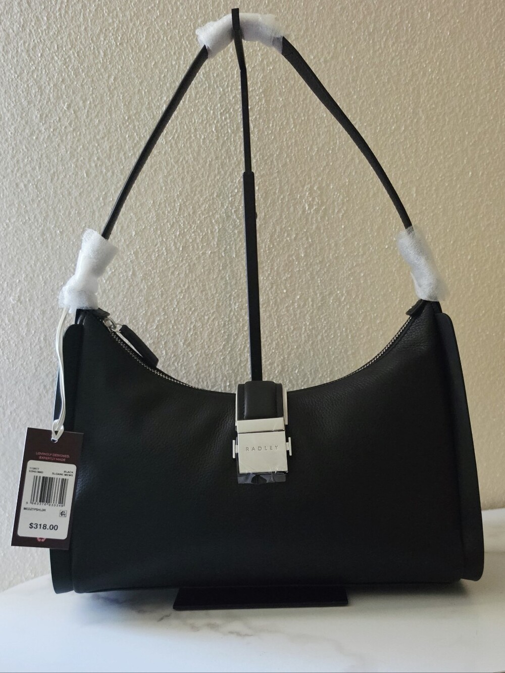 Radley London Sloane Mews Medium Ziptop Black Pebbled Leather Shoulder Bag NWT